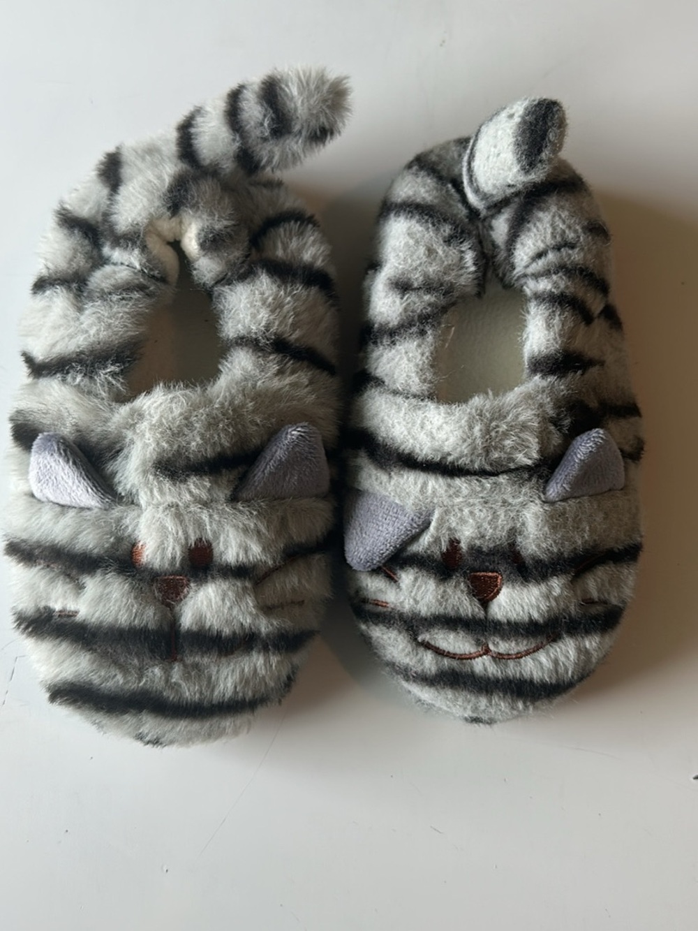 Kids Grey Striped Cat Slipper Shoes
